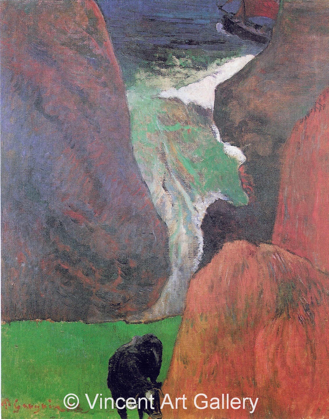 A3606, GAUGUIN, Seascape with a Cow on the Edge of a Cliff,